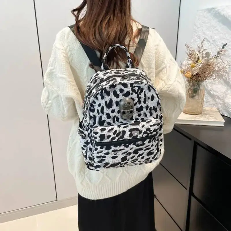Haruku Leopard Gothic Skull Rivet Mini Backpack Design Women Casual Travel Bags Sweet Cool Y2k Aesthetic Punk Schoolbag