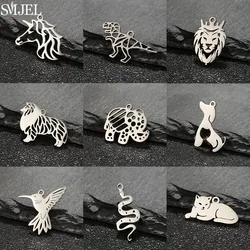 5pcs Lovely Animal Stainless Steel Charms for Jewelry Making Unicorn Lion Snake Cat Hummingbird Pendant Bracelets DIY Accessory