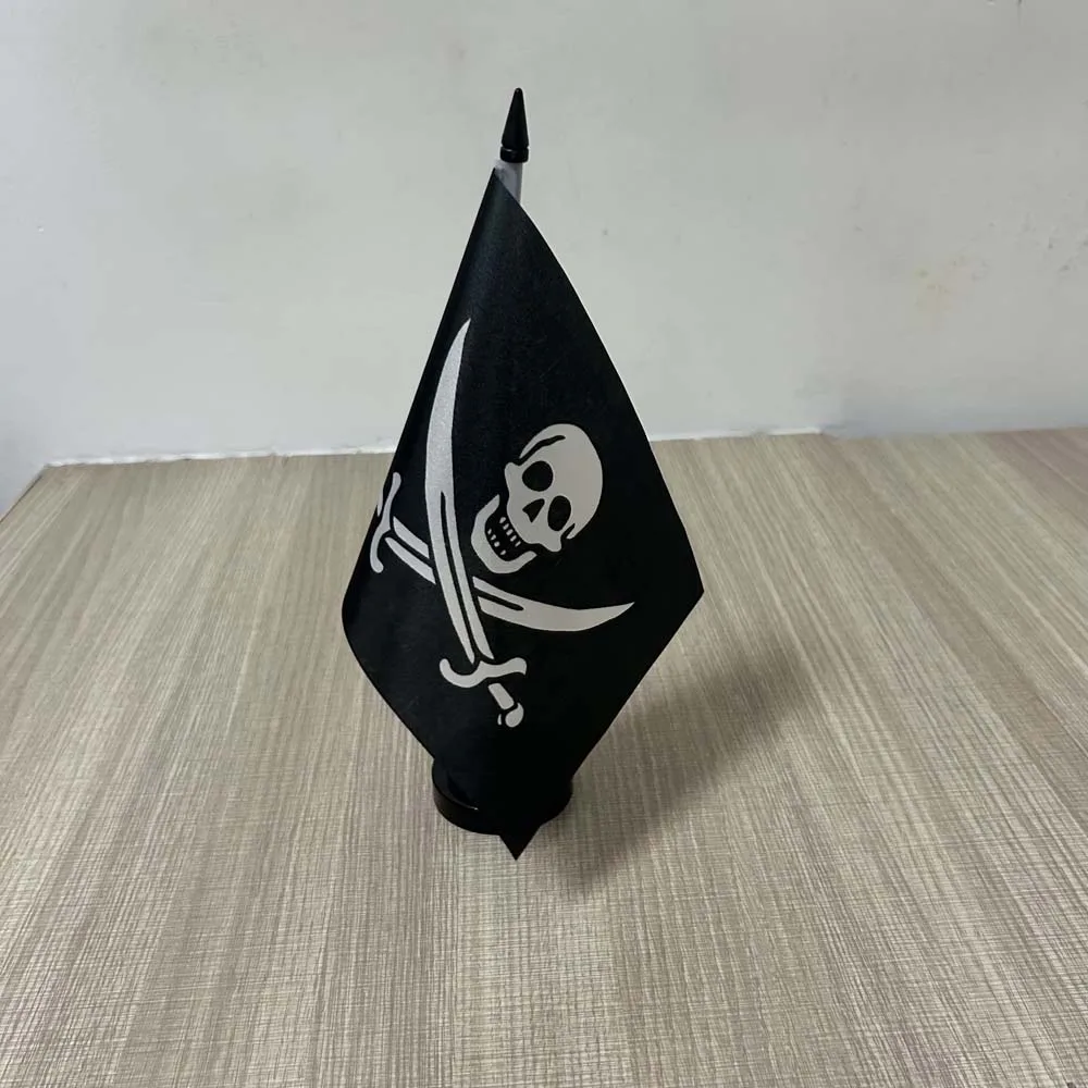 Office Desk Flag  Skull Cross Flag 14x21cm polyester Desk Jolly Roger skull Flags Banner mini Skull pirate flag for decoration