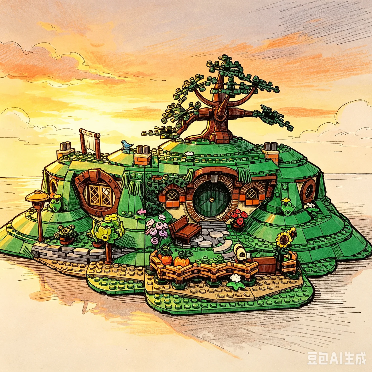 2017PCS the Rings Shire Hobbit Bag Bottom Hole Women and men Puzzle Building Blocks Toy Birthday Gift