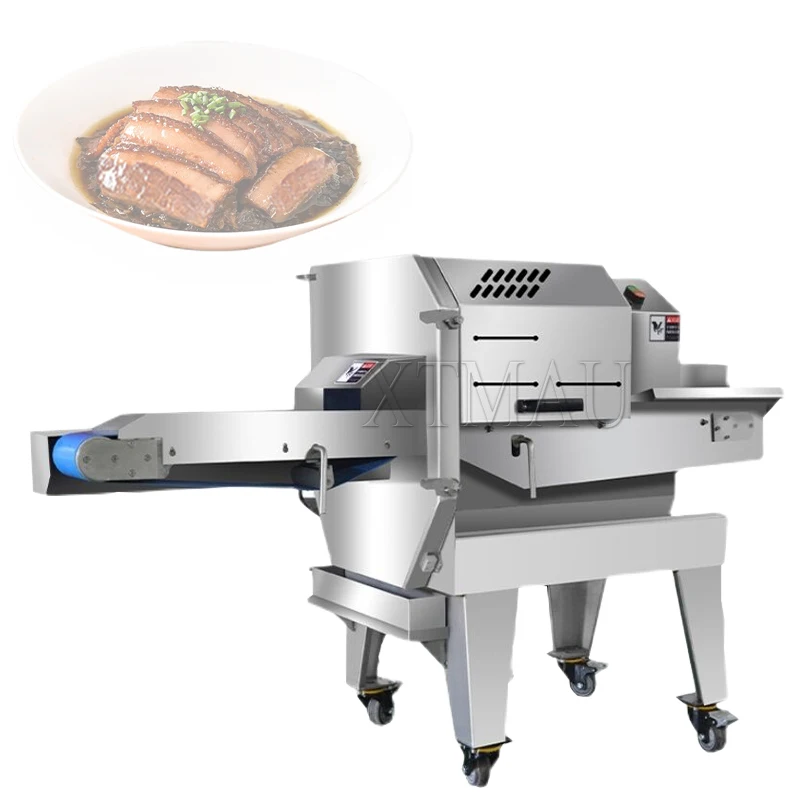 เครื่องหั่นเนื้อแบบอัตโนมัติสำหรับการค้าไส้กรอกหมูสุกแฮมเครื่องหั่นเนื้อขนาดเล็กแช่แข็ง