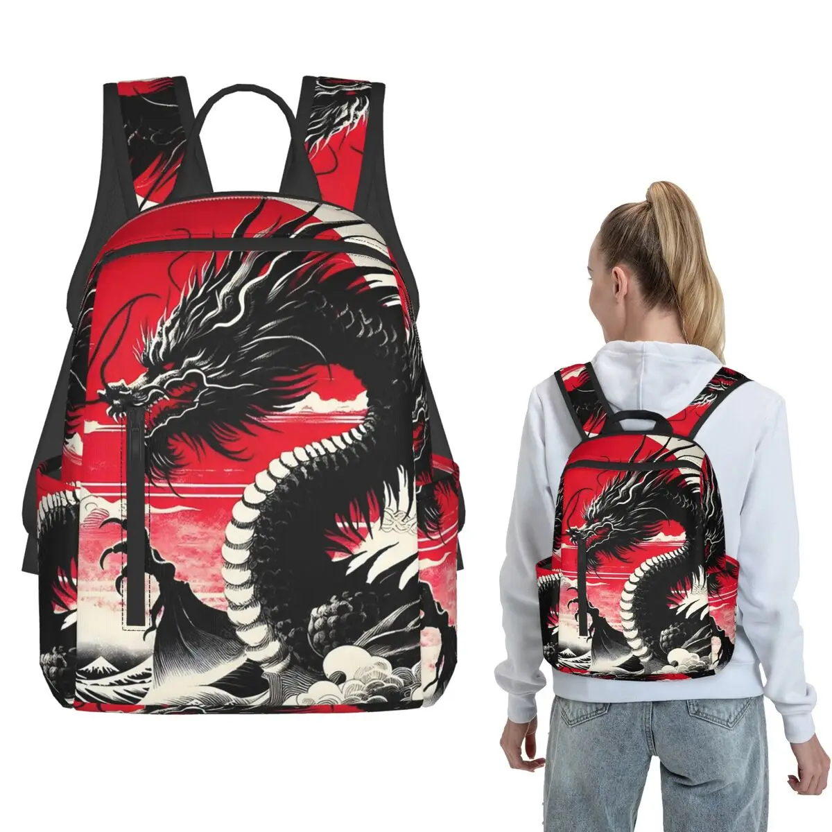 

Japanese Dragon And Red Sun Backpack Daypack Children BookBag School Bag Shoulder Bags for Men Women