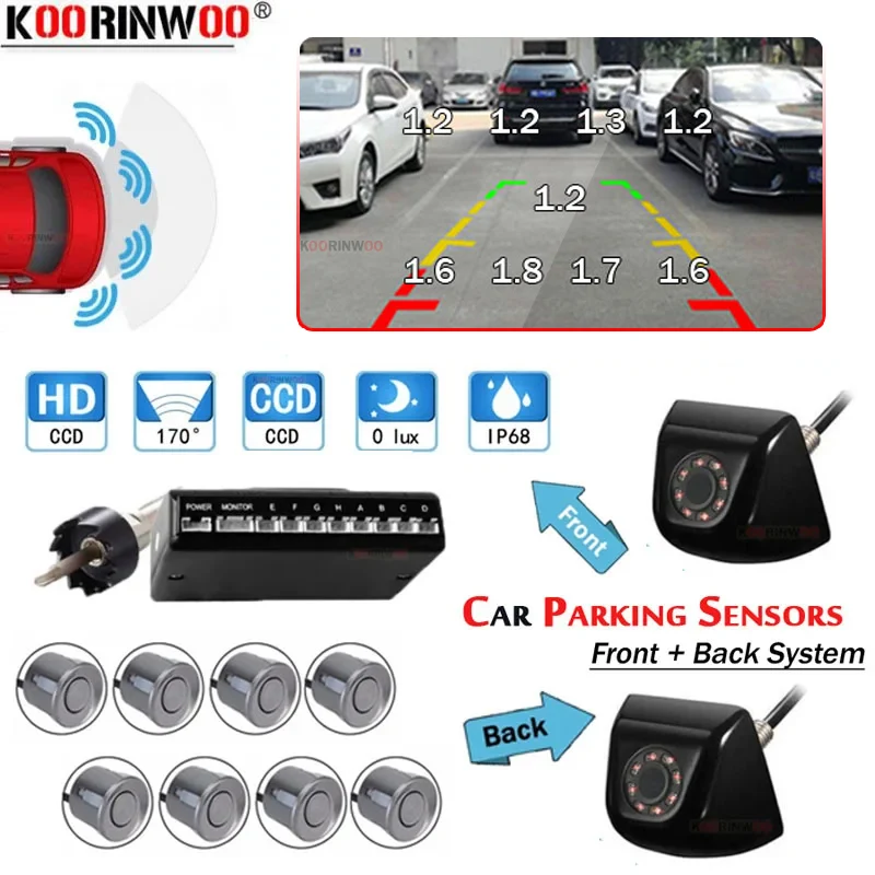 

Koorinwoo Parktronics Car Parking Sensor 8 Radars Alert Front Camera Night Vision IP68 Rear Sensor Auto Accossories Car Detector