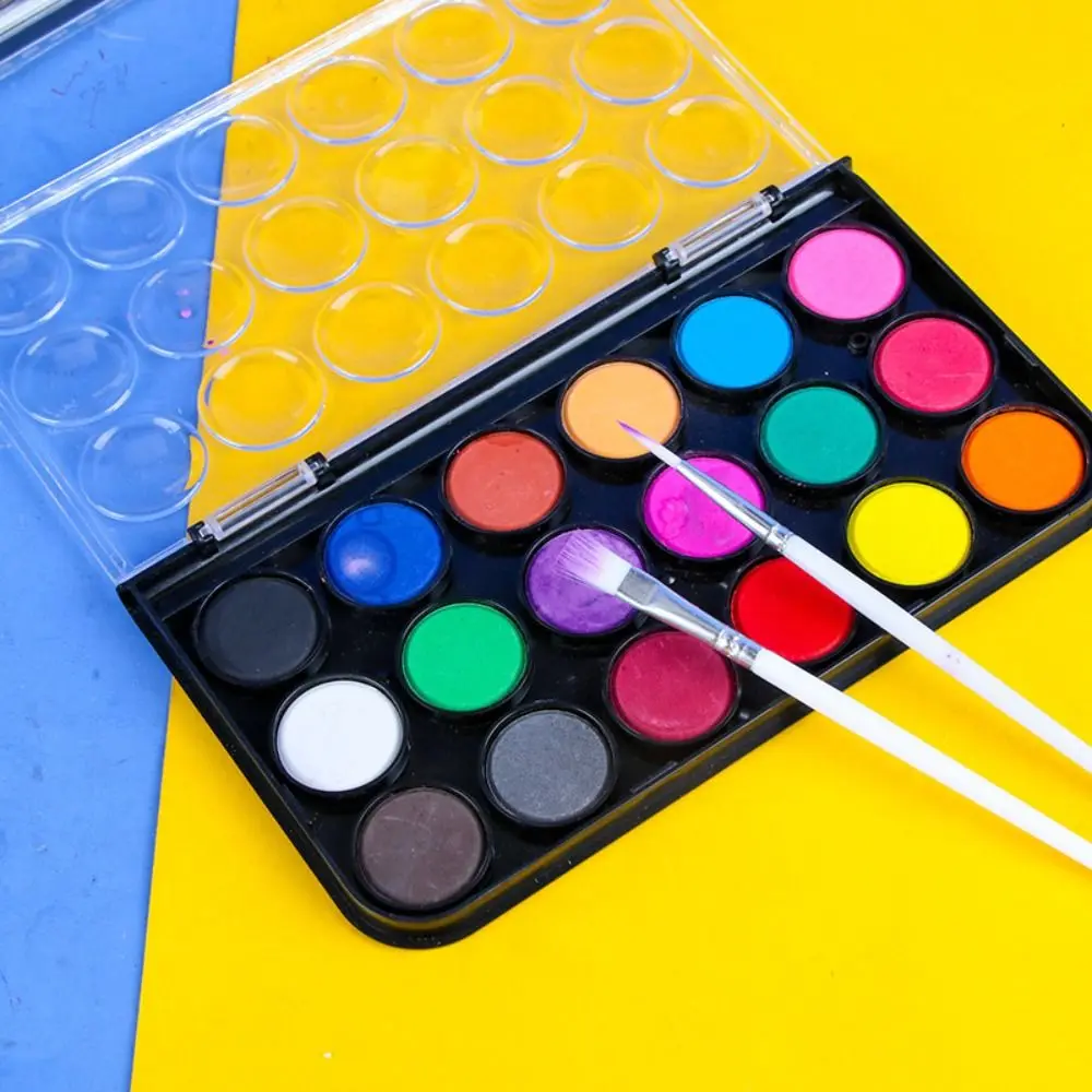 طقم طلاء بألوان مائية صلبة مع صندوق بلاستيكي ، لمعان معدني ، صبغة طلاء ، مدرسة ، 12 ، 18 ، 24 ، 36 لونًا