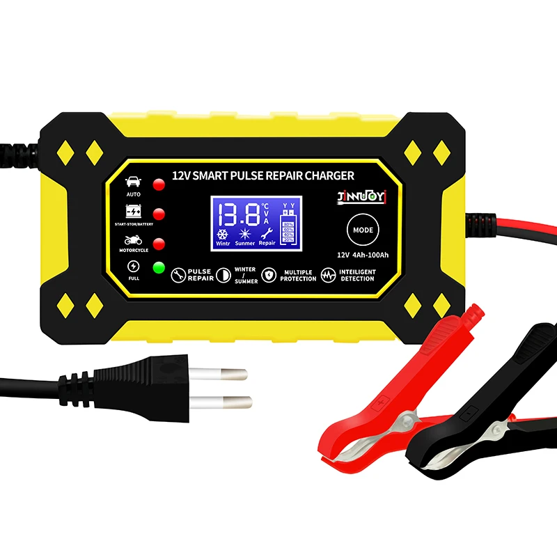 Nowa ładowarka samochodowa 12V 6A inteligentna ładowarka do naprawy impulsów szybkie ładowanie z akumulator kwasowo-ołowiowy LCD do minivana motocykla samochodowego