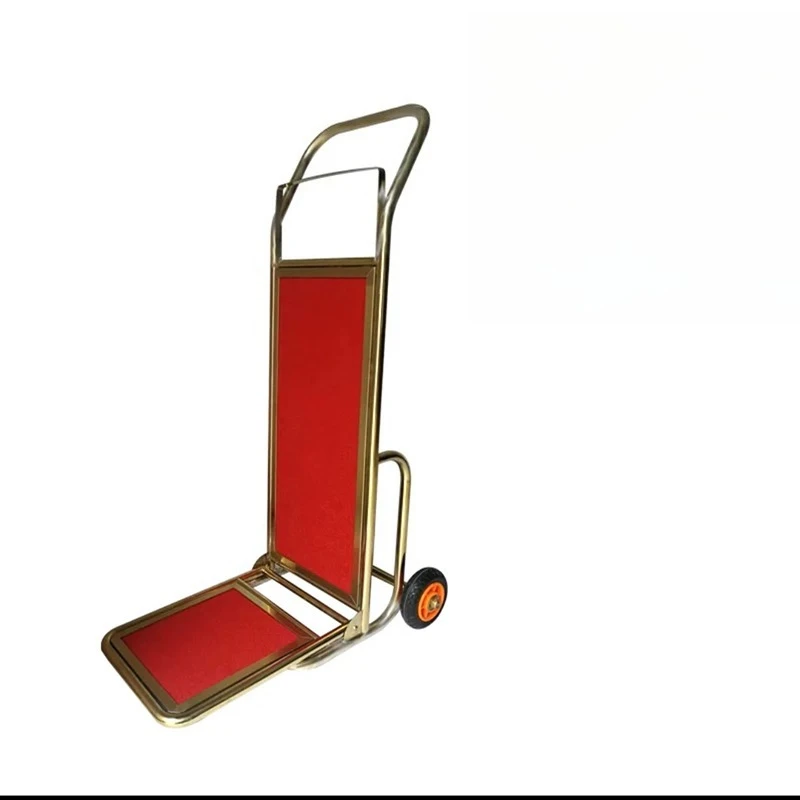 luggage cart hand-pushed flat cart, stainless steel silent wheel concierge lobby wedding shop thickened hand-pulled luggage cart