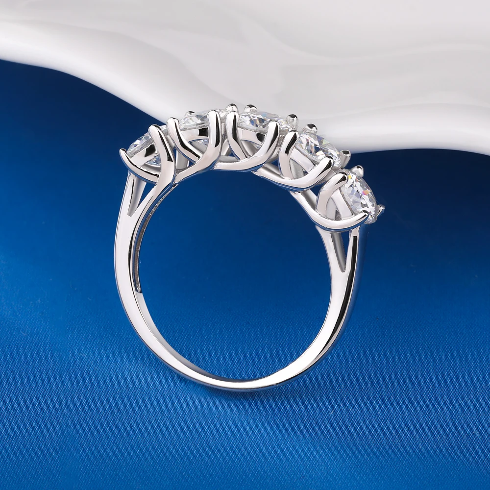 5‑mm Width 5‑Stone‑Row‑Design Full‑Moissanite Ring for Women, Bridal 925 Sterling‑Silver Engagement‑Wedding Band Fine Jewelry, Ideal Anniversary Gift for Her