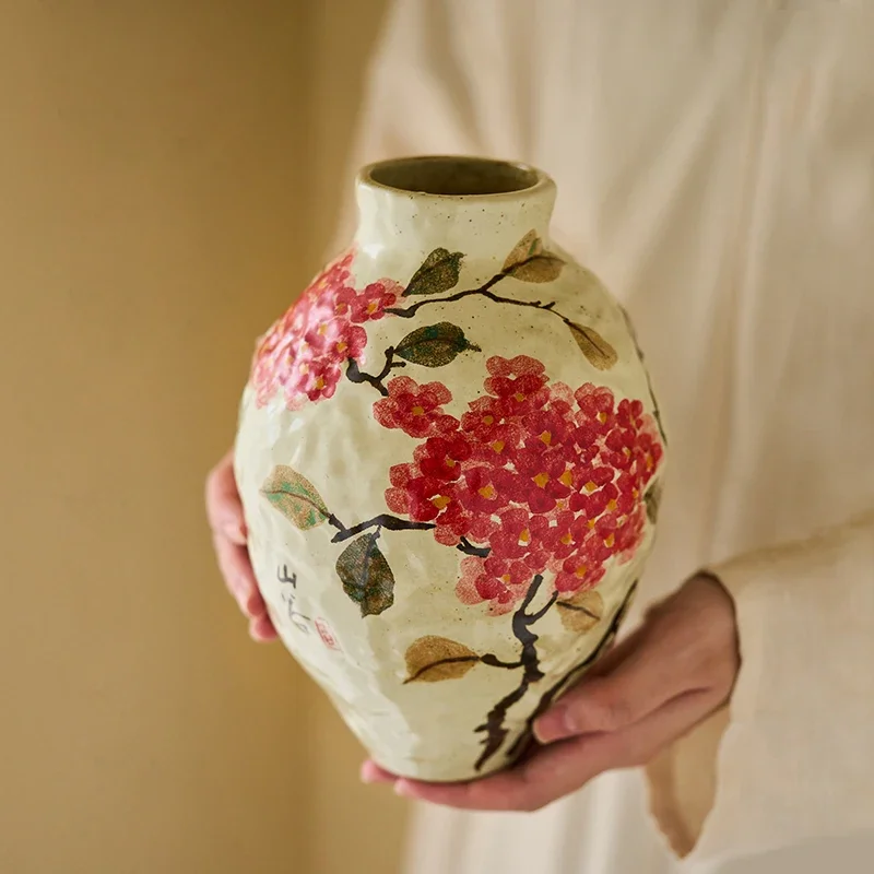 Chinese Hand-painted Ceramic Vases Living Room Decorative Ornaments Handmade Hydrangea Pattern Flower Planters