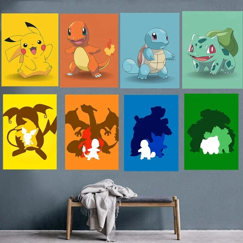 Kawaii Customized Pokemon Evolution Series Poster Pikachu Charmander Bulbasaur Squirtle Decorative Painting Children's Toy Gift