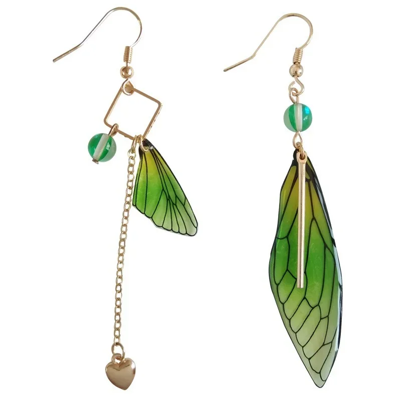 Temperament Fairy Long earrings Butterfly Wings Drop Earrings Dreamy Gradient Color Asymmetric Earrings Romantic Bridal Jewelry