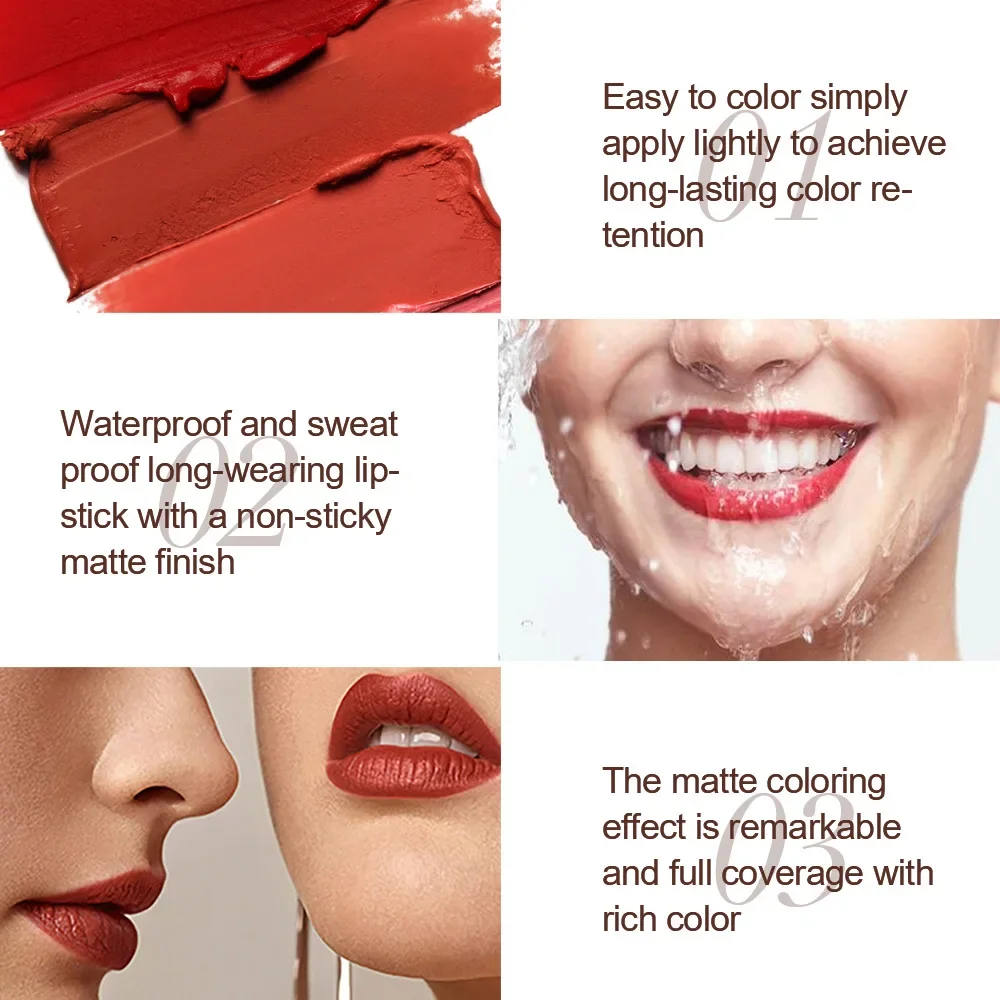 SAM SUGAR 6pcs Velvety Matte Lipstick Set Long-Lasting Waterproof Easy-to-Color Lip Balm Makeup Collection of 6 Shades
