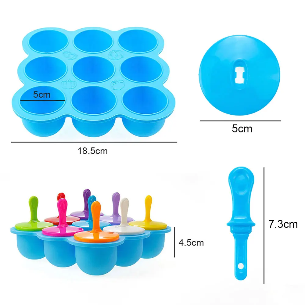 Silicone World 9/7 Holes Popsicle Silicone Molds DIY Ice Cream Pops Mold Ice Tray Children Fruit Shake Complementary Food Box