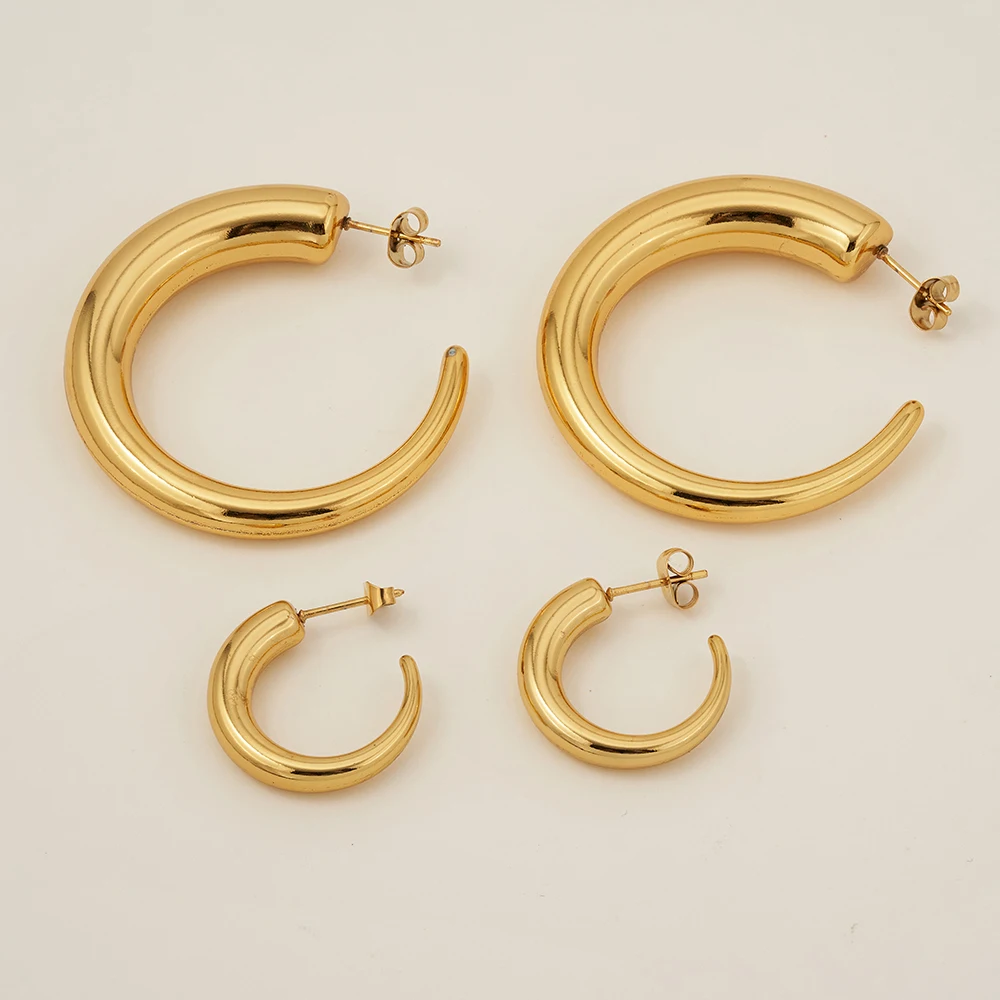 Enfashion Aretes Hollow Tube C Hoop Earrings Gold Color Stainless Steel Hoops Earings For Women Fashion Jewelry Party E1553 1554