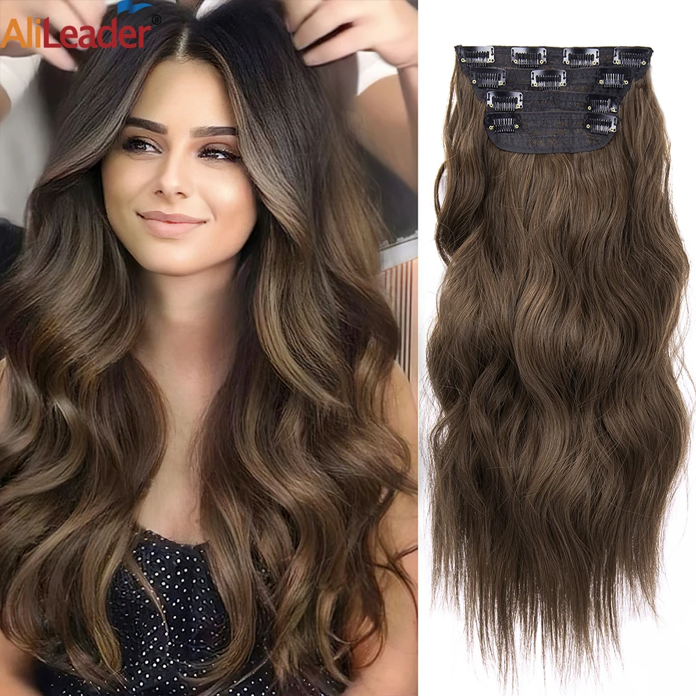 

Long Wavy Synthetic Hair Clip In Hair Extensions 20 Inch 4Pcs/Pack Mixed Color Long Straight Thick Hairpieces For Women Girls