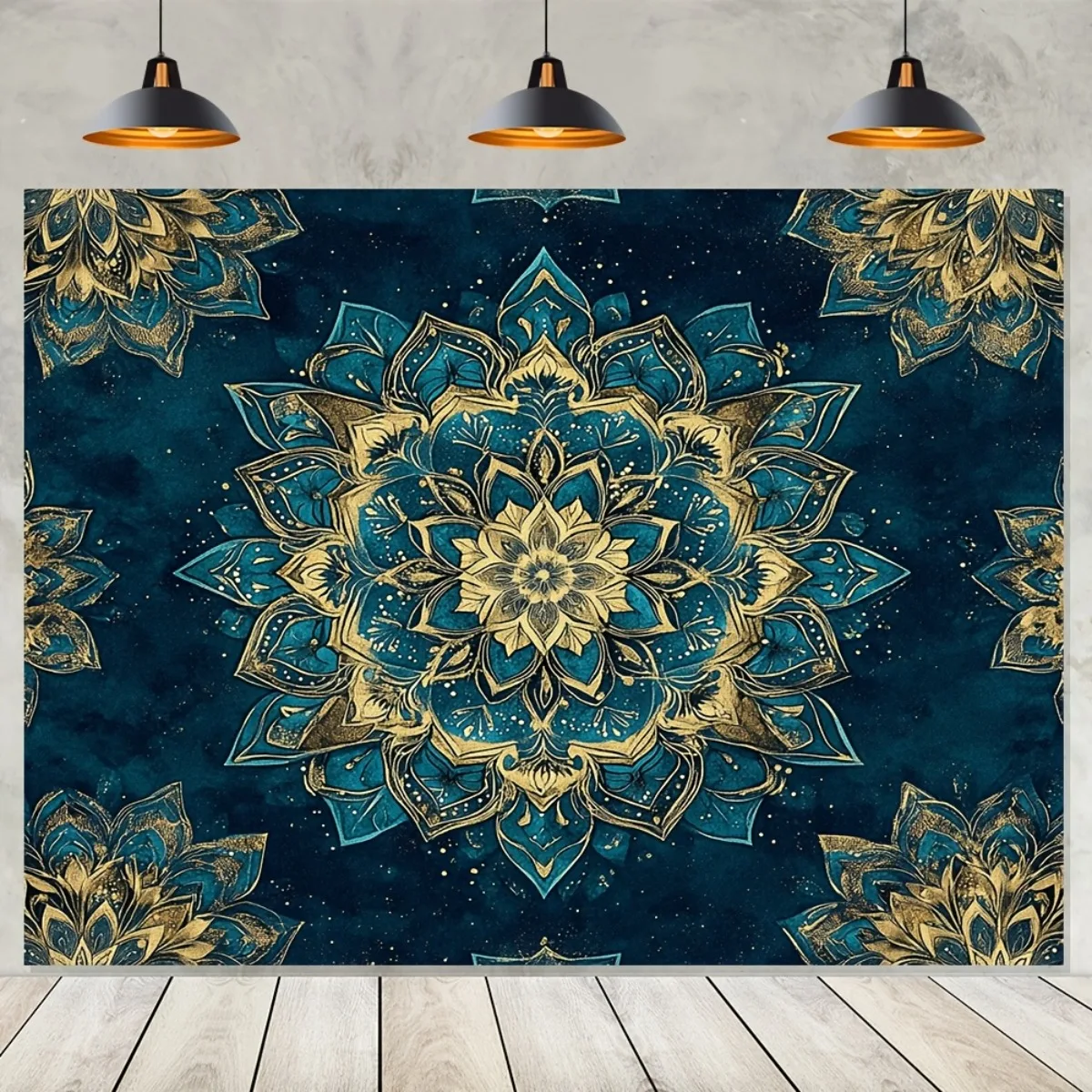 Large Boho Mandala Tapestry Wall Hanging Blue Gold Bohemian Moroccan Ethnic Decor Art Room Decoration Palace Size