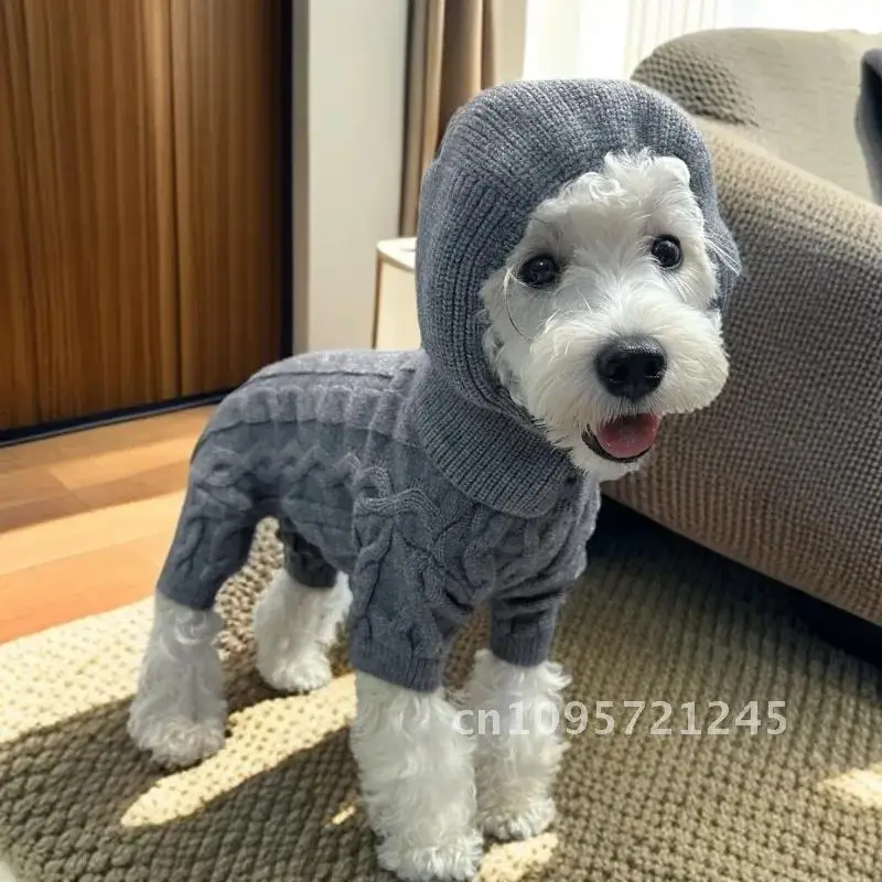 

Autumn and Winter Knitted Four Legged Pet Warm Jumpsuit Four Legged Dog Hat Puppy Pants Set Clothes Coat Teddy with Sweater Cat