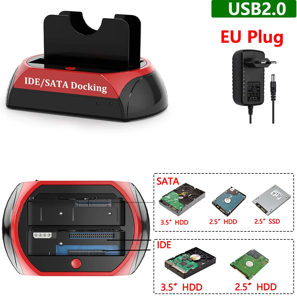 Dockingstation voor harde schijf 2,5 3,5 inch SATA IDE HDD SSD-lezer Dubbele slots USB Externe schijf Box Behuizing behuizing hd externo