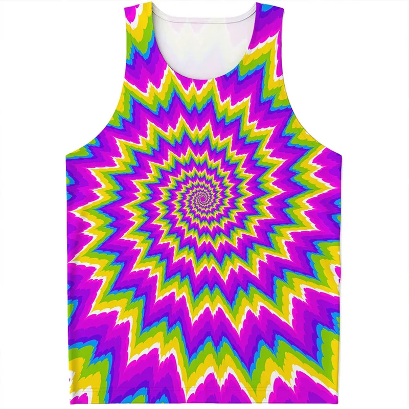 Colorful Abstract Spiral 3d Printed Tank Top Men Moving Optical Illusion Pattern T-shirt Summer Street Sleeveless Oversized Vest