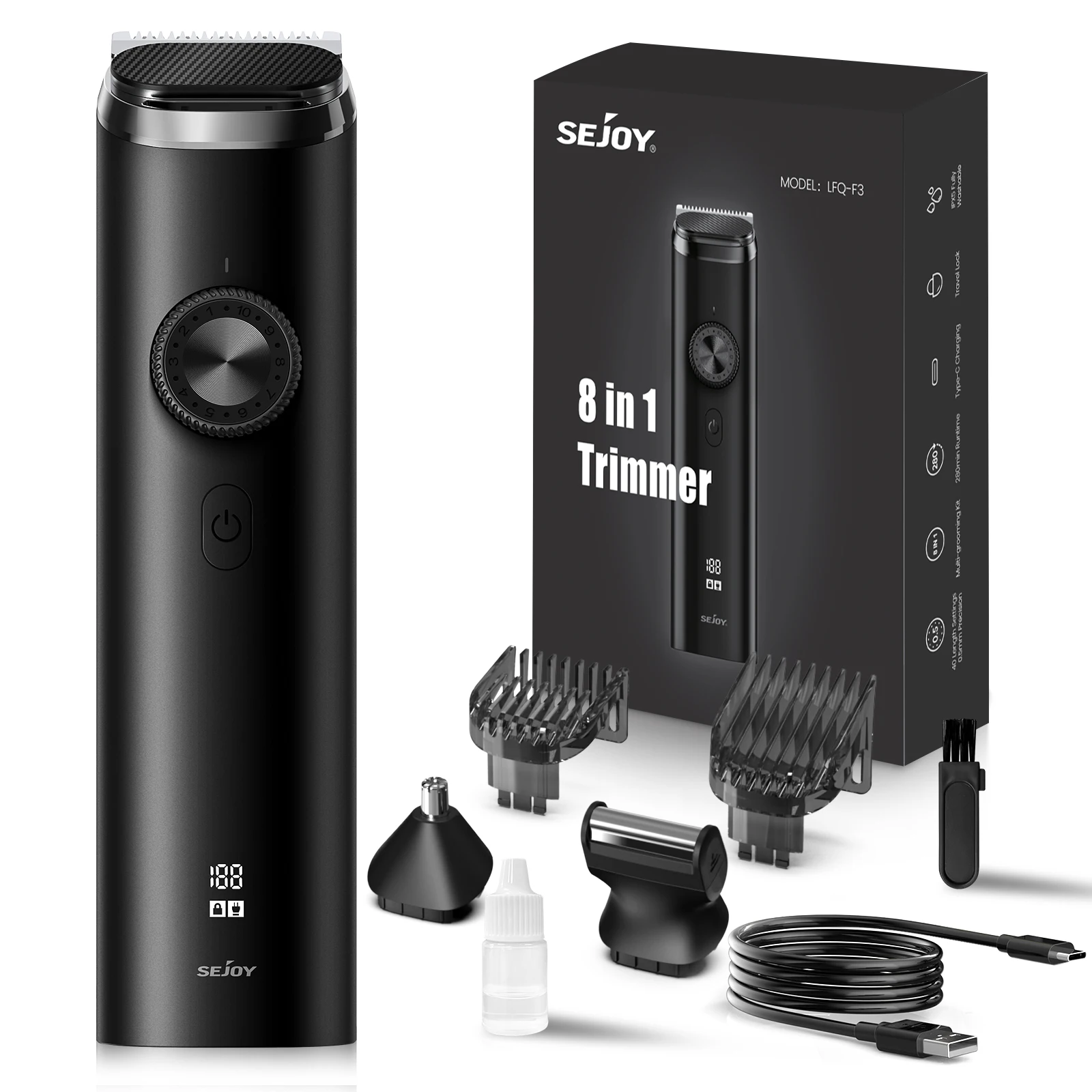 SEJOY Electric Hair Trimmer Kits Cordless Professional Hair Clipper Reachageable Waterproof Nose Hair Trimmer