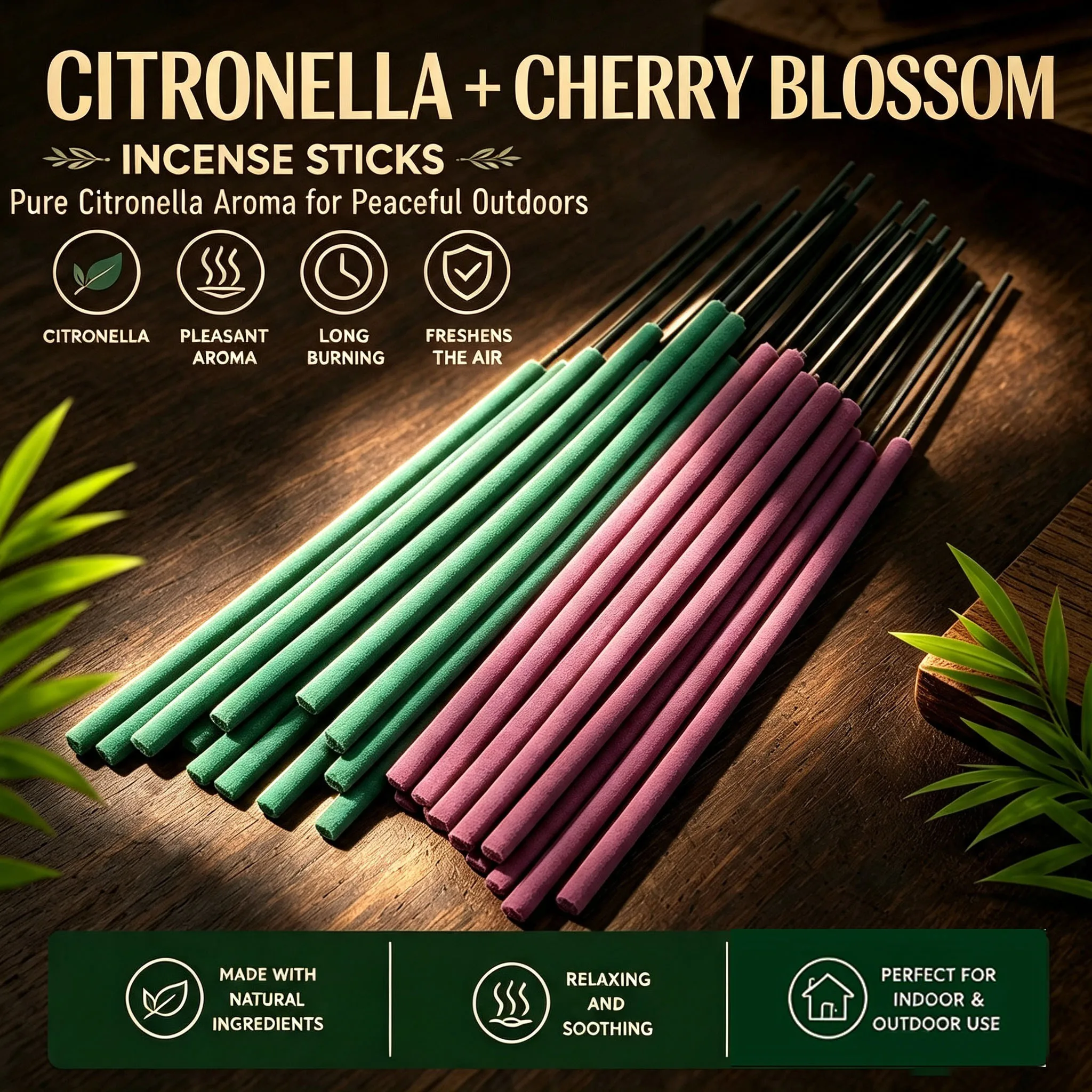 14/26/52 Sticks of Lemongrass Incense, a Combination of Lemongrass and Cherry Blossom Scents, Thickened for Extended Duration, Prevents Mosquito Bites While Camping, Ideal for Gardening, Camping, Fishing, and Backyard