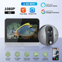Smart Tuya 1080P WiFi Video Doorbell Eye Peephole Camera 5000mAh 4.3Inch PIR Motion Detection Alexa Google Digital Door Viewer