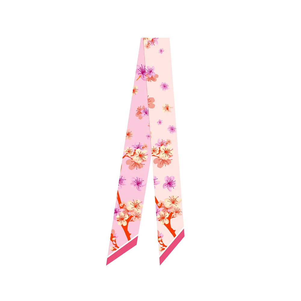 Long ruban à fleurs magnolia pour femmes, petit foulard en sergé, poignée de sac, hijab