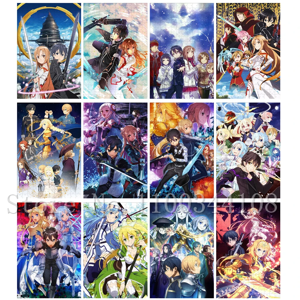 Sword Art Online Anime Jigsaw Puzzles 35/300/500/1000 Pieces Video Game Animation Wooden Puzzles for Adults Stress Relief Toys