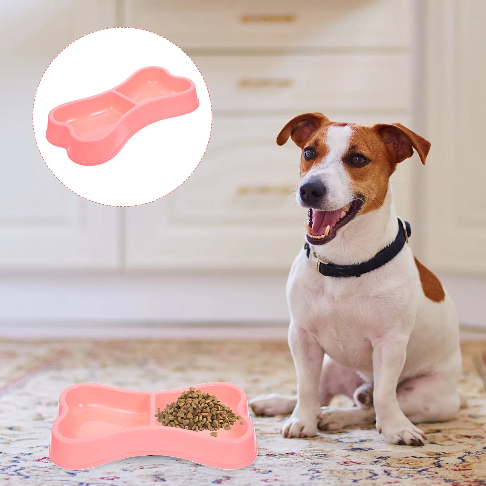 Bone-Shaped Pet Dog Cat Food Water Bowl Rose Red Anti-Spill Anti-Skid Non-Slip Feeder for Small Animals Easy Clean Healthy