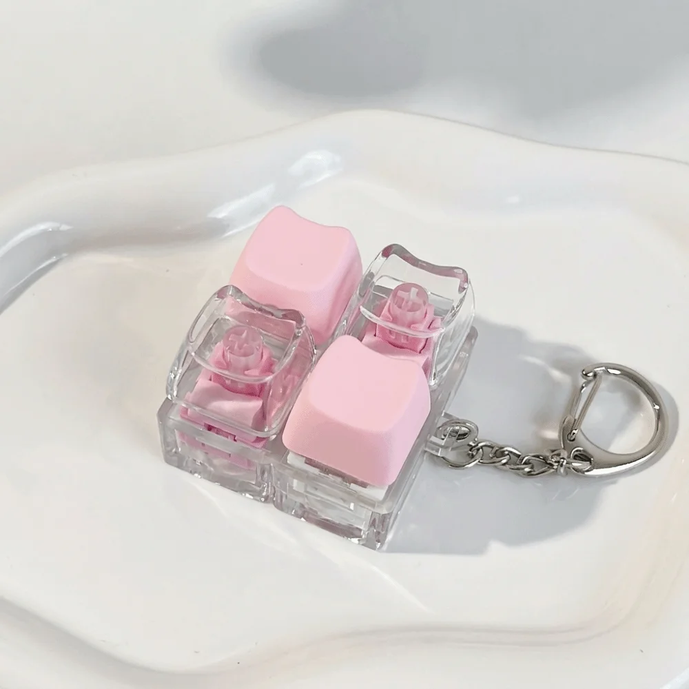 Pastel 4-Keys Fidget Keychain Toy Pass Time Bear Shape Fidget Buttons Pendant No Light Stress Relief Sensory Toy Adults & Kids