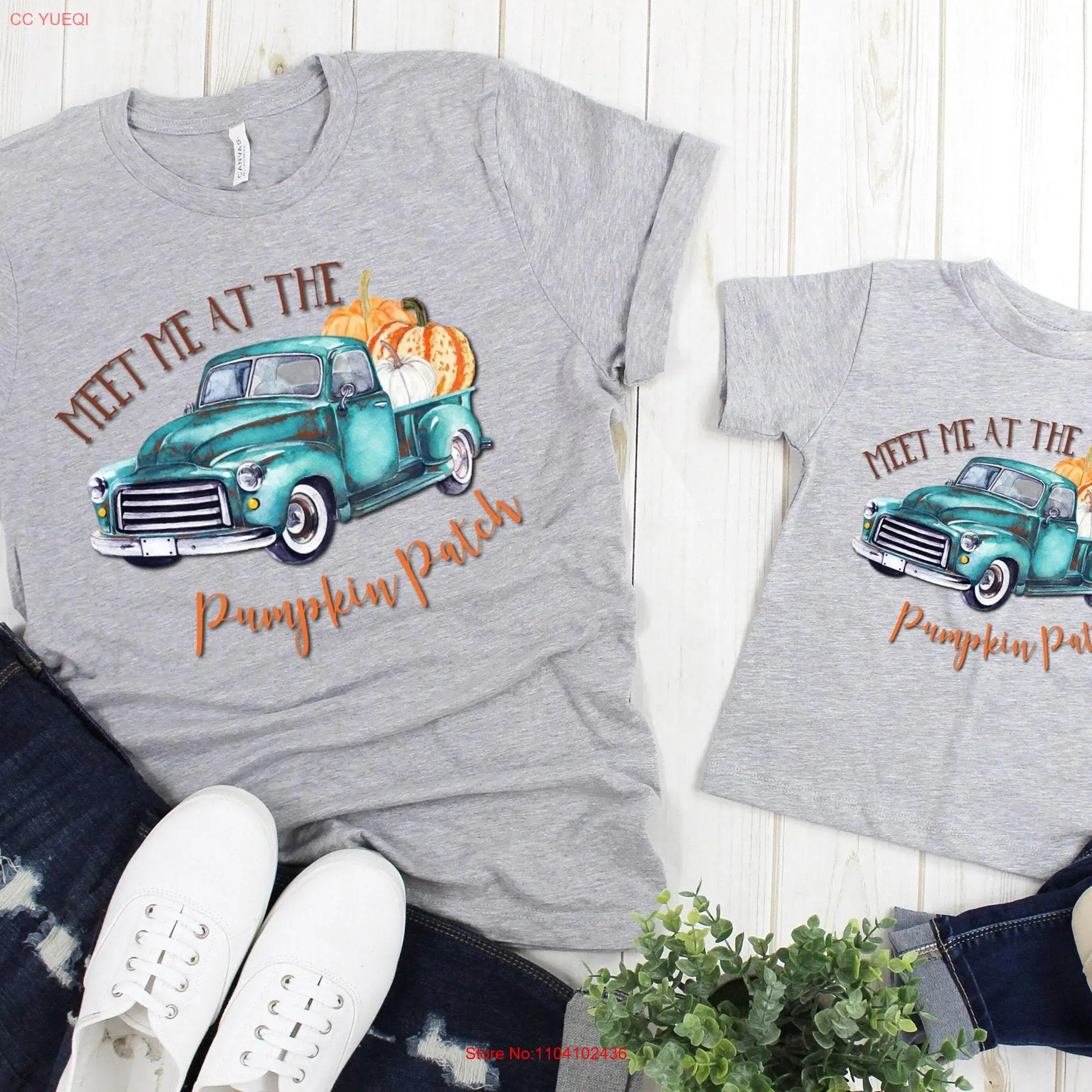 Meet Me At The Pumpkin Patch Vintage Truck Fall Autumn Hay Ride Orchard Adult Kids Toddler Baby T Shirt