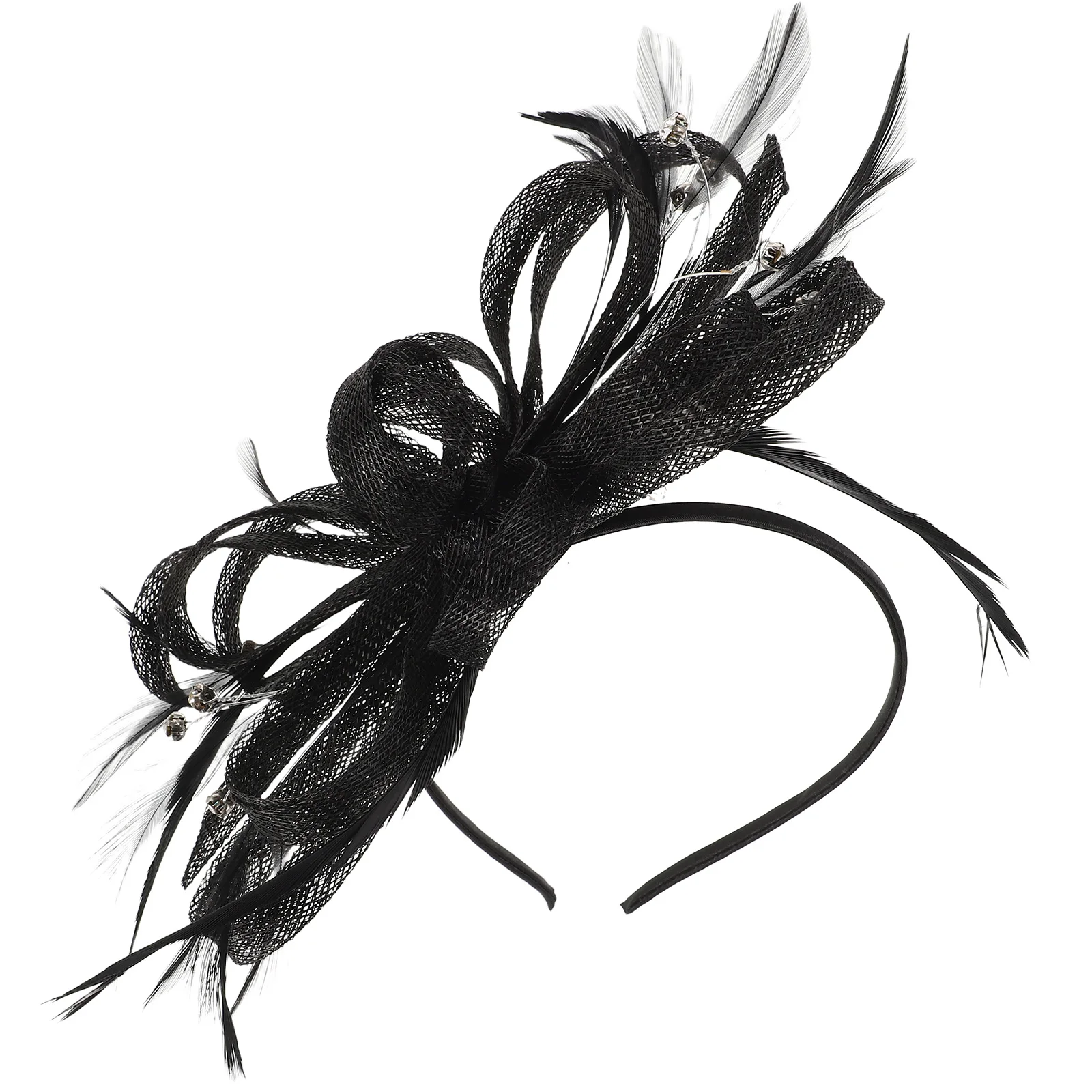 

Retro Rhinestone Headband Women Black Vintage Organza Hair Accessories Elegant Bridal Wedding Party Knotted Headpiece Band Soft