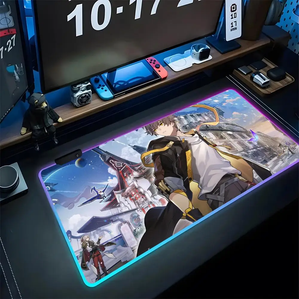 

H-Honkai Star Rail Mouse Pad Rgb Led Mouse Pad Super Bright Office Gaming Keyboard Mouse Mat Suitable For Esports Literature