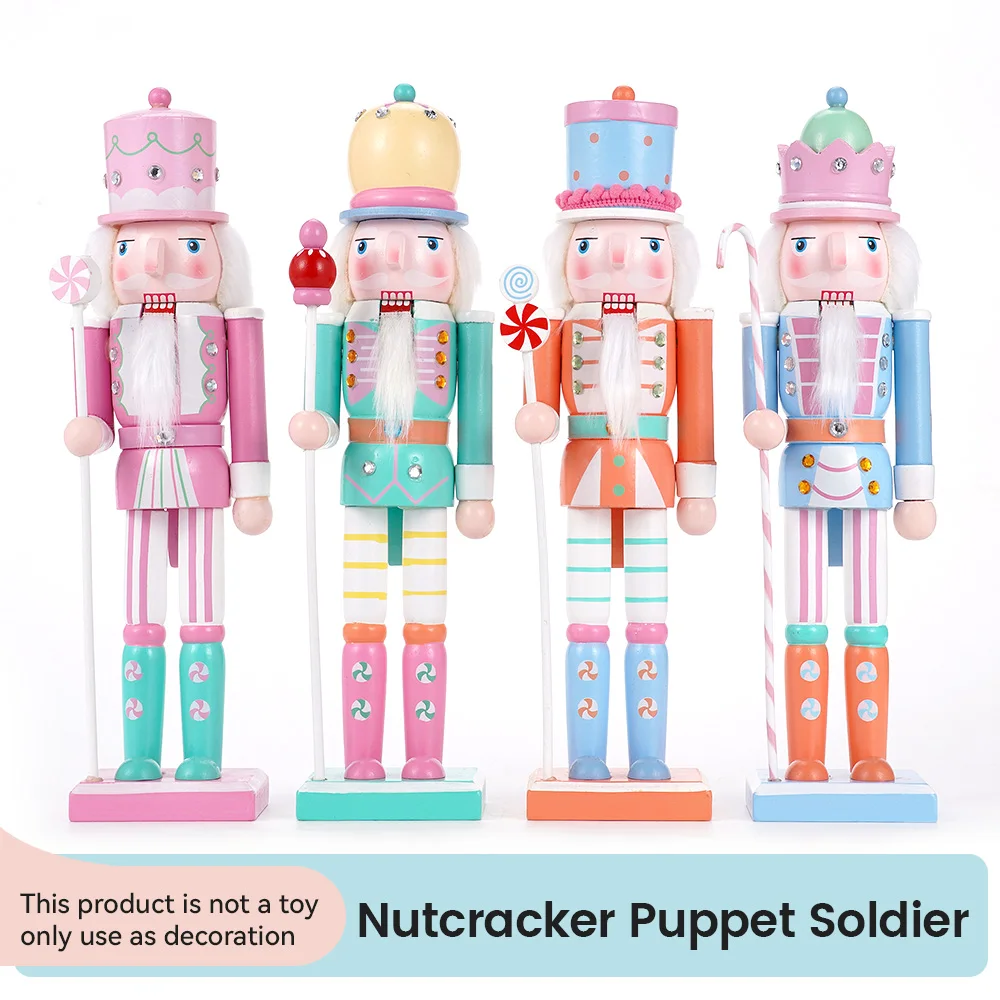 30CM Holz Nussknacker Ornament Candy Serie Soldat Statuen Handwerk Puppe Spielzeug Home Office Dekoration Statuen Weihnachten Geschenk