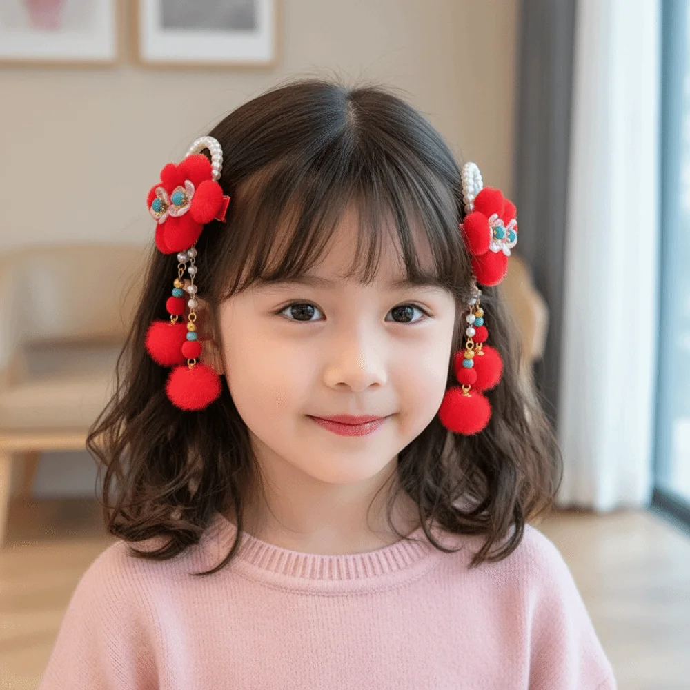 

Hanfu Headwear Children's New Year Hairpin Tang Suit Cute Chinese Style Red Barrettes Sweet Rabbit Ear Ancient Style Hair Clip