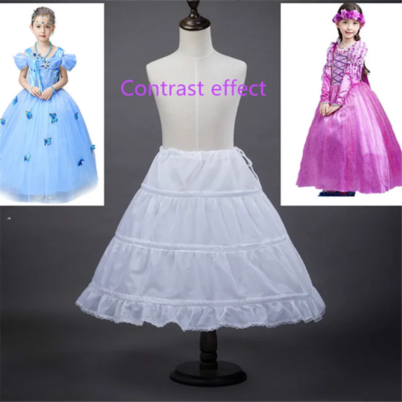 Kinder-Petticoat, A-Linie, 3 Reifen, einlagig, für Blumenmädchen, Krinoline, Spitzenbesatz, Blumenmädchenkleid, Unterrock