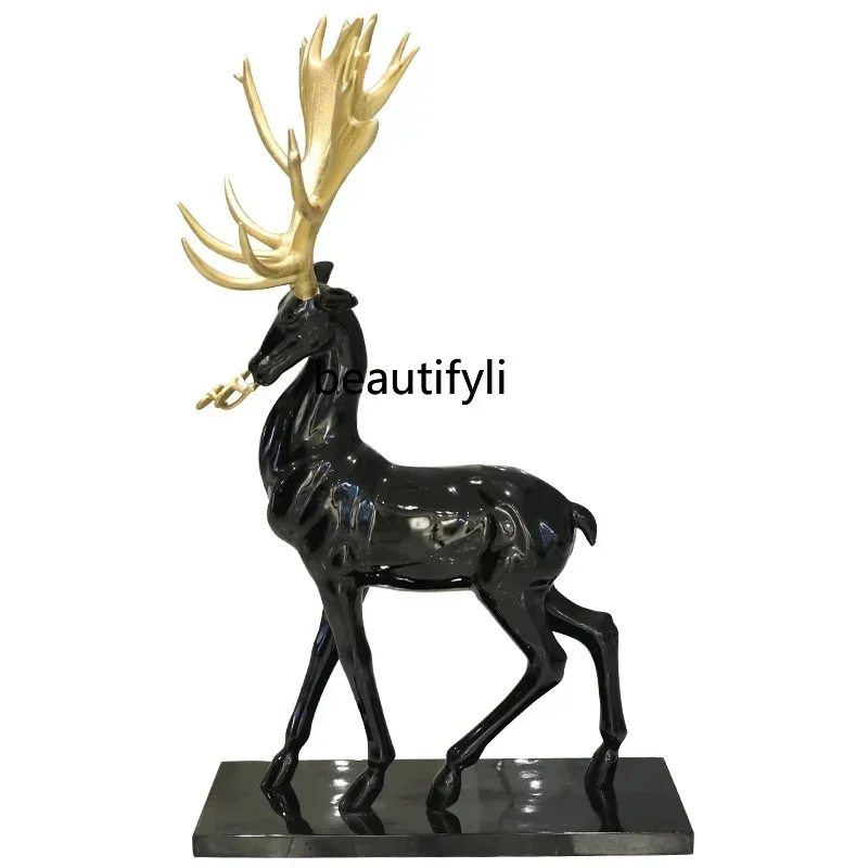 

Model room living room entrance decoration sika deer ornament large floor-to-ceiling sculpture hotel lobby staircase artwork