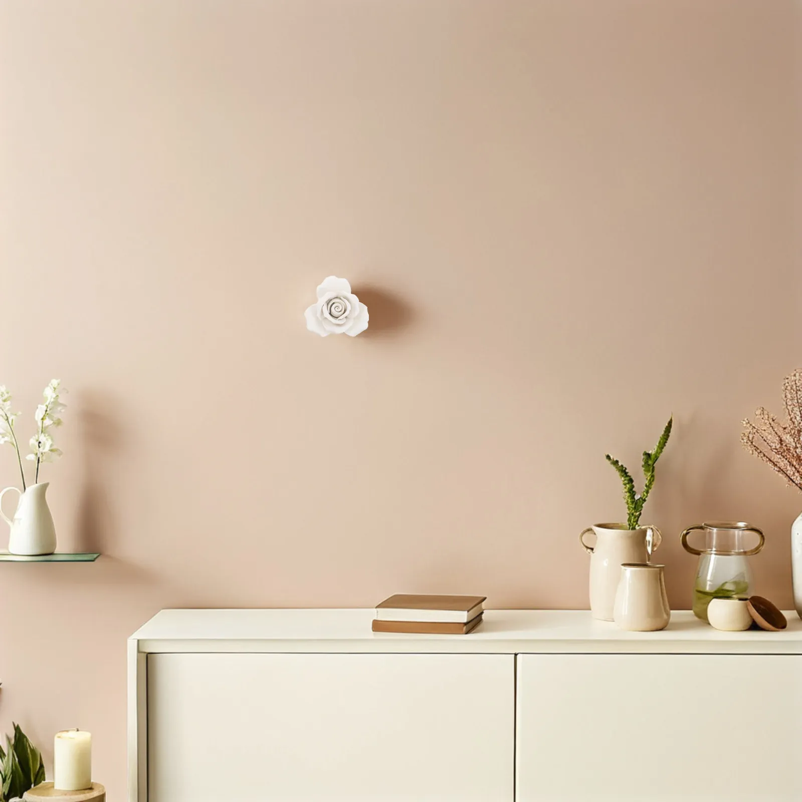 Ceramic Flower Wall Decor Large 2.36 Inch Rose Sculpture White for Bedroom Living Room Kitchen Bathroom Decoration