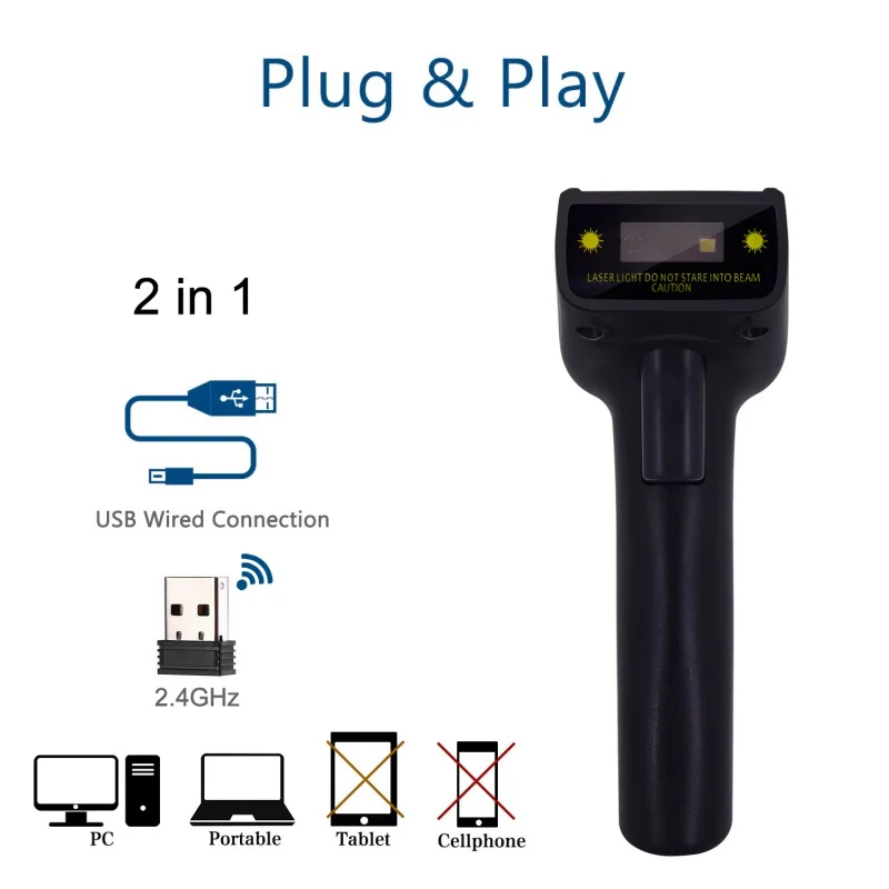 

Handheld USB Bluetooth 2D Laser Barcode Scanner Wired CCD for Warehouse Library Supermarket