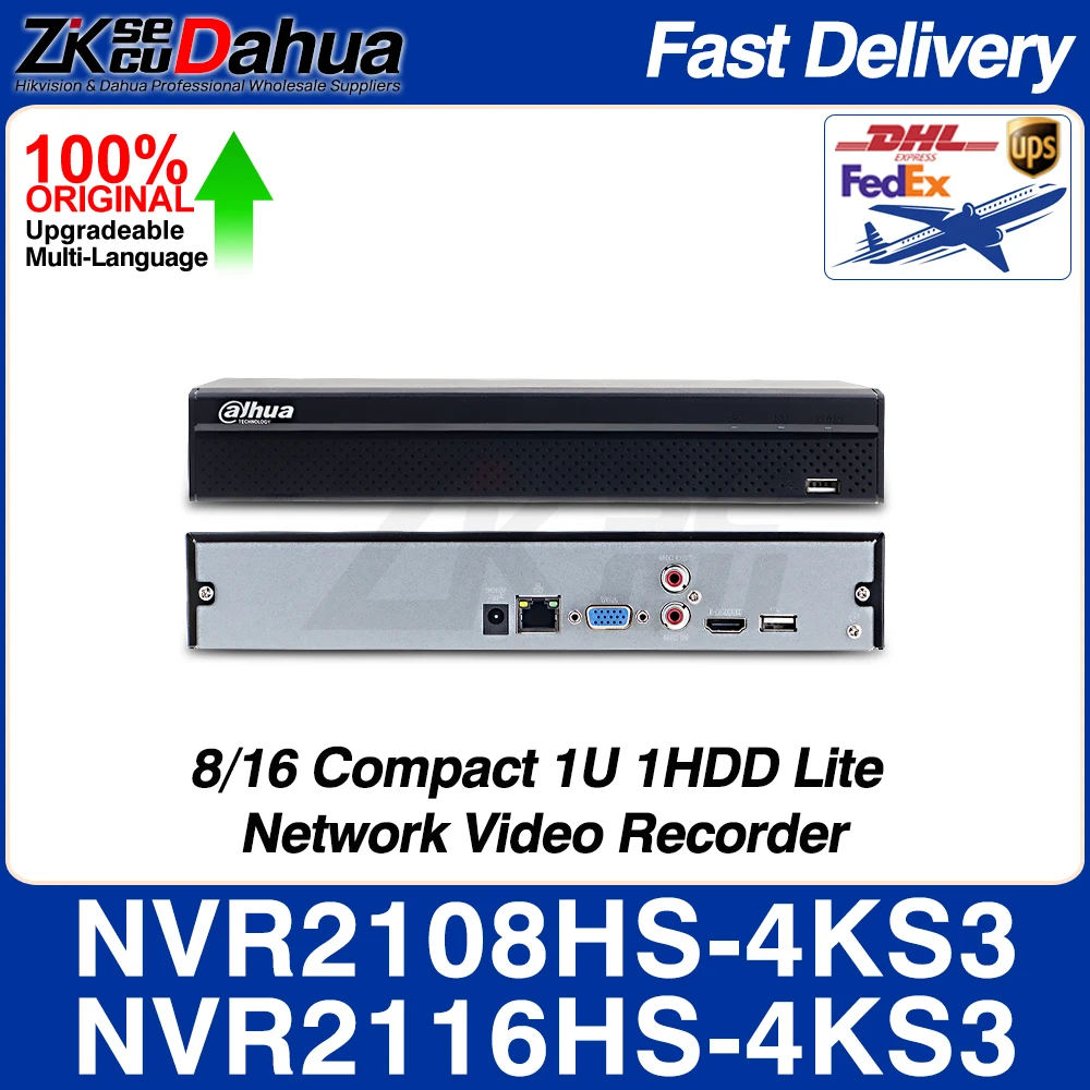 Dahua NVR2108HS-4KS3 NVR2116HS-4KS3 8/16CH Compact 1U 1HDD Lite Network Video Recorder Smart H.265+ SMD Plus Alarm Audio I/O