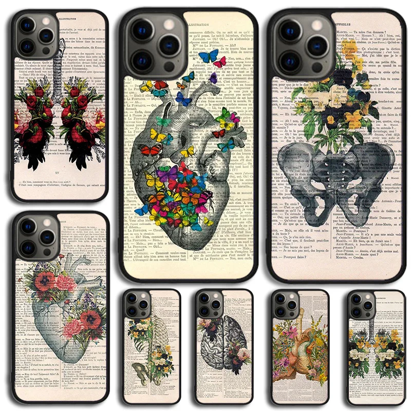 Vintage Anatomy Heart Brain Nurse Phone Case For Samsung Galaxy S10 S22 S23 S24 Note 10 20 Lite S20 Plus S21 Ultra Back Cover