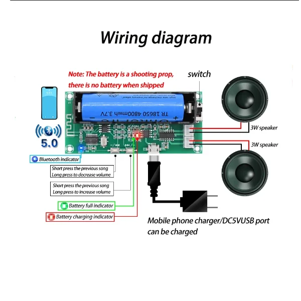 XH-A153 lithium battery bluetooth amplifier board dual-channel small power DIY handmade active speaker 2x5W
