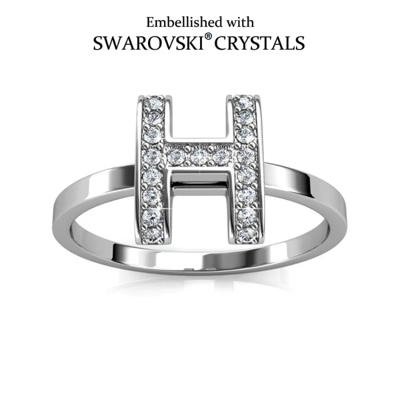 

Daisini, кольцо из стерлингового серебра 925 пробы с буквой H, украшенное кристаллами Swarovski для женщин и мужчин, модное кольцо, вечерние украшения на день рождения