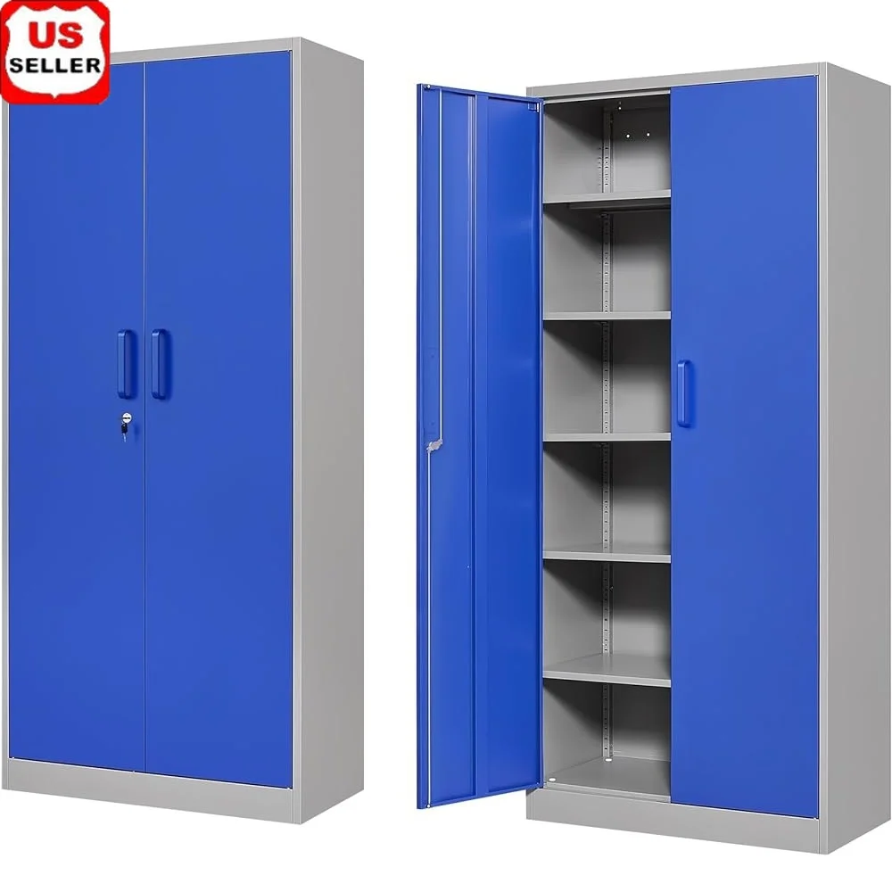 

Metal Storage Cabinet with Lock 5 Adjustable Shelves Garage Storage Cabinet Locking Doors Durable Steel Tool Cabinet Home Office