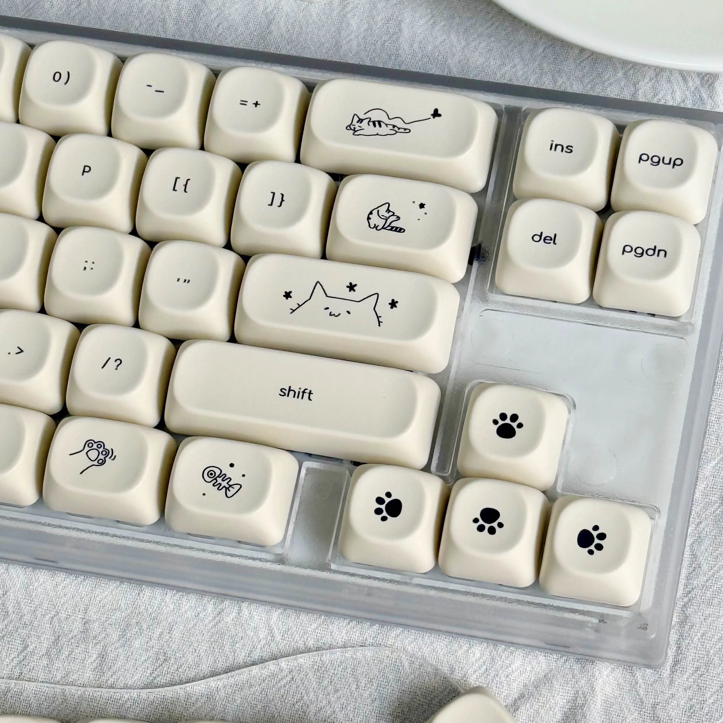 أغطية مفاتيح بسيطة باللون الأبيض الحليبي والوردي MOA 124 مفتاحًا نمط قطة لطيف ممتاز PBT الإنجليزية الكورية Ver للوحة المفاتيح الميكانيكية #5
