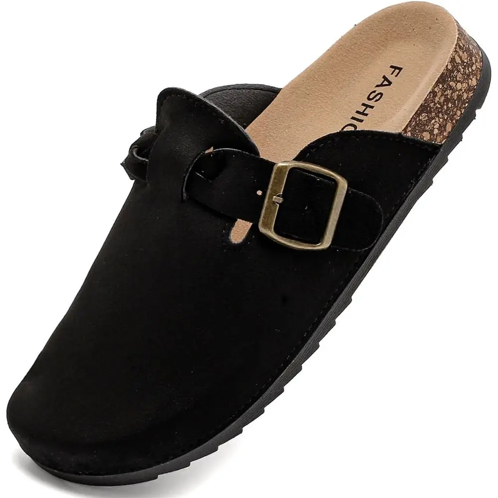 

Удобные замшевые сабо с кожаными мюлями, сандалии с пробковой стелькой для мужчин и женщин, с поддержкой свода стопы и регулируемой пряжкой