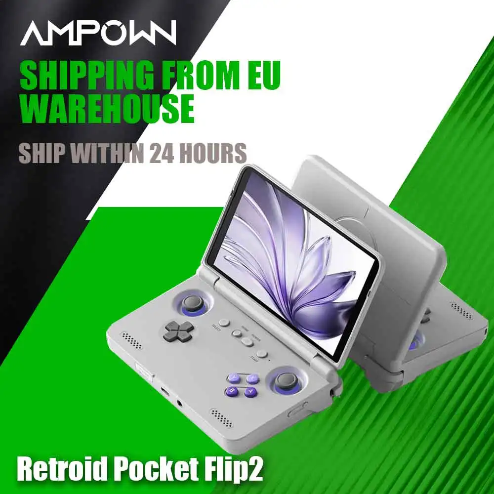 Retroid Pocket Flip2 Clamshell, émulateur portable rétro, écran AMOLED 5,5 pouces, joystick Hall, refroidissement actif, SD865, Android, charge rapide, cadeau