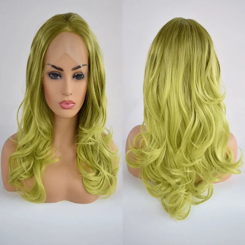 Dark Roots Ombre Green Short Loose Wave Synthetic Lace Front Wigs High Quality Heat Resistant Fiber Free Parting For Black Women