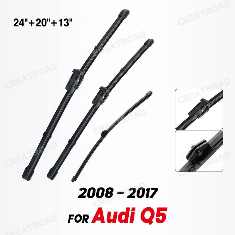 Wiper LHD Front & Rear Wiper Blades Set For Audi Q5 2008 - 2017 Windshield Windscreen Window Car Rain Brush 24\