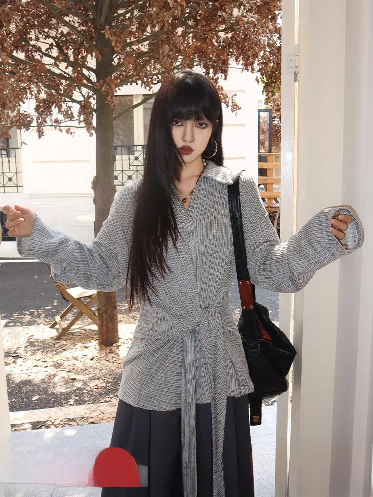 

Свободные повседневные полосатые трикотажные женские осенне-зимние хлопковые полиэстеровые дышащие удобные полосатые узоры