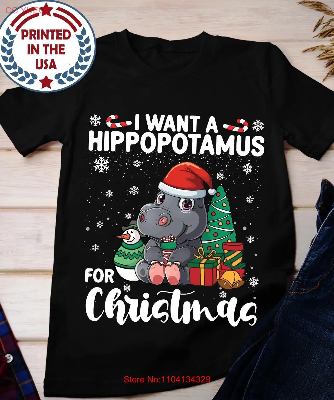 

Christmas T Shirt I Want A Hippopotamus For Xmas Hippo long or short sleeves